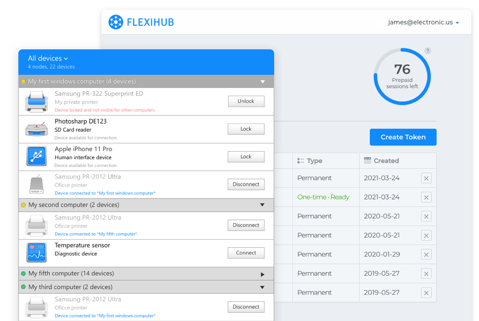 FlexiHub connecte tous les types de matériel via Internet