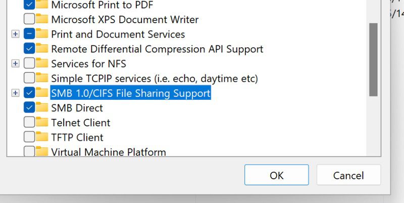 ativar o Suporte para Compartilhamento de Arquivos SMB 1.0/CIFS