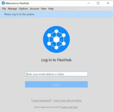Inicie a aplicação e faça o login em sua conta FlexiHub