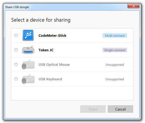  USB-Tastaturen und -Mäuse können nicht mit Donglify geteilt werden.