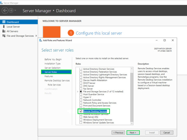Enable “Remote Desktop Services”