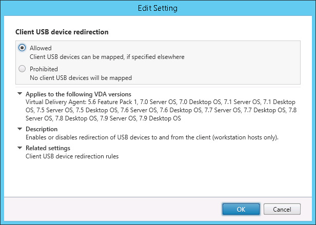 permitir la redirección de citrix usb