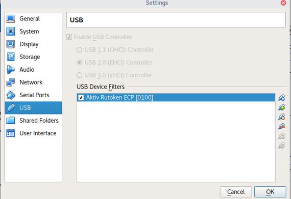 Fenêtre des filtres des périphériques USB VirtualBox