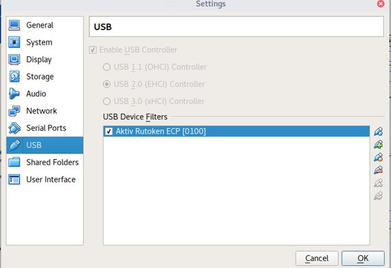 VirtualBox USBデバイスフィルターウィンドウ