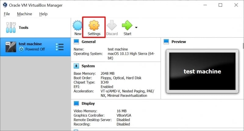 Esegui iOS in VirtualBox