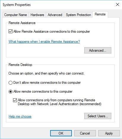 allow remote connections to this computer