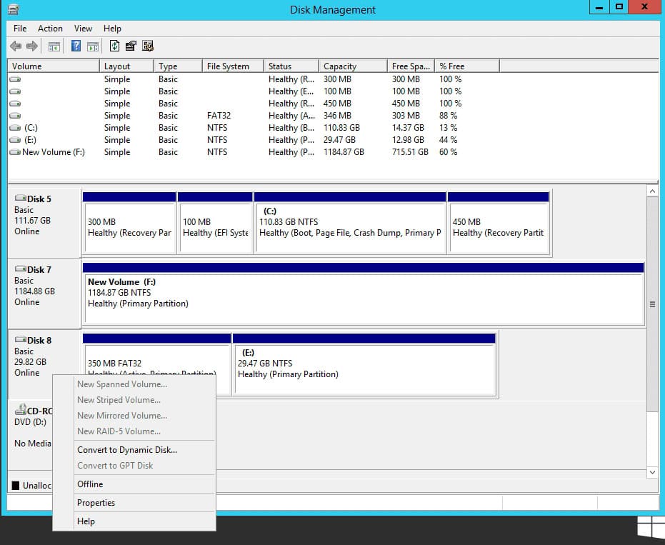 Disk Management USB disk set offline