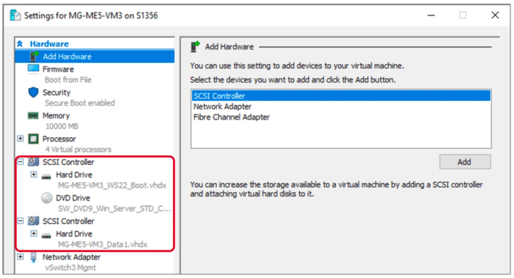 Controlador SCSI Hyper-V