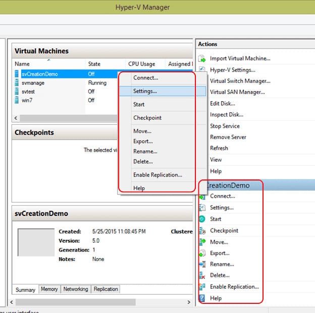 Einstellungen der virtuellen Hyper-V-Maschine