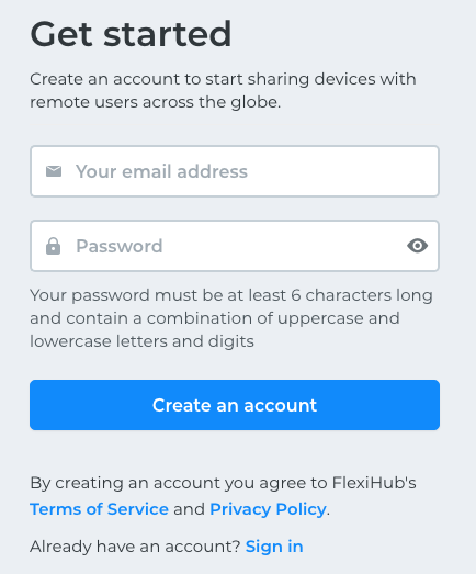  registra un account flexihub