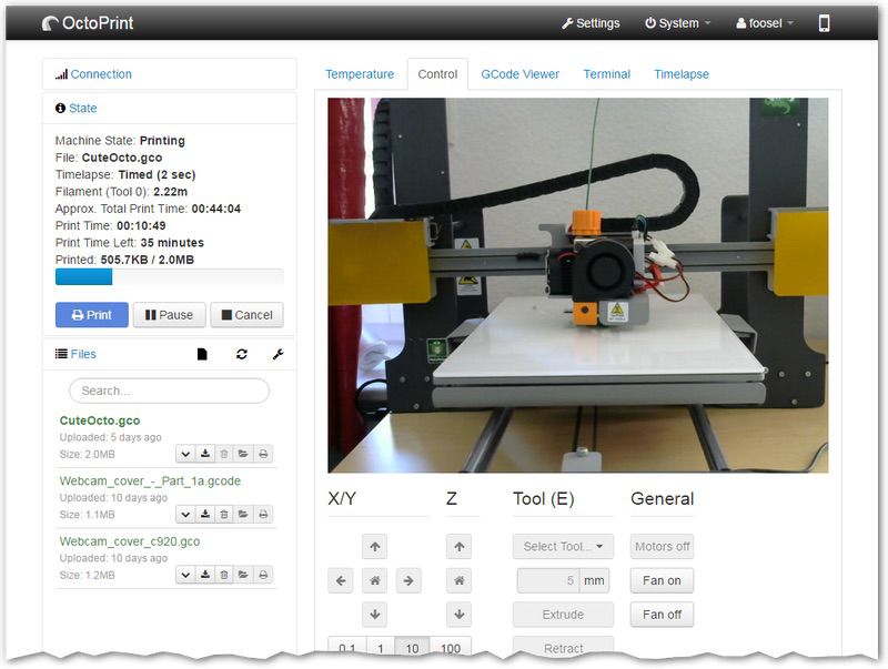 OctoPrint web interface