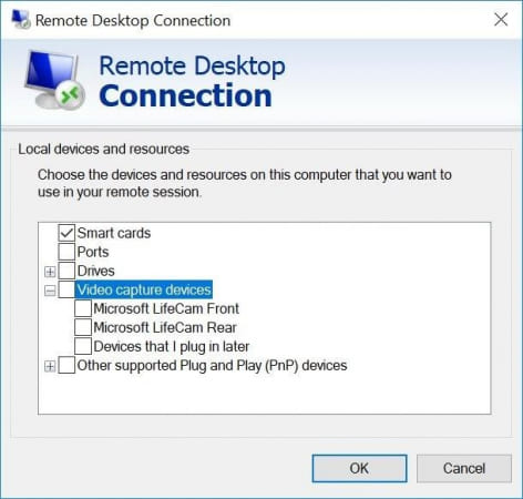 redirect webcam to remote desktop