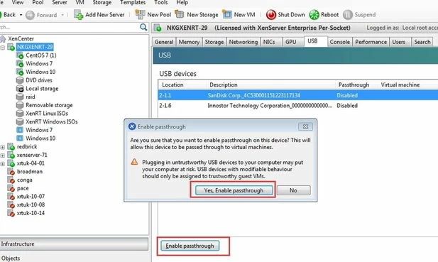 abilitare il passthrough usb in citrix xenserver