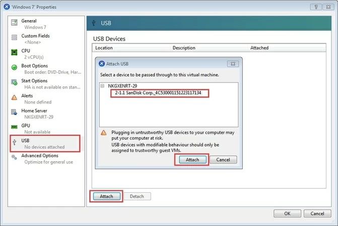 attach usb to xenserver