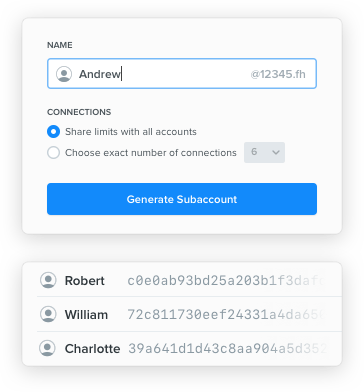 Generación de subcuentas con configuración del límite de conexión