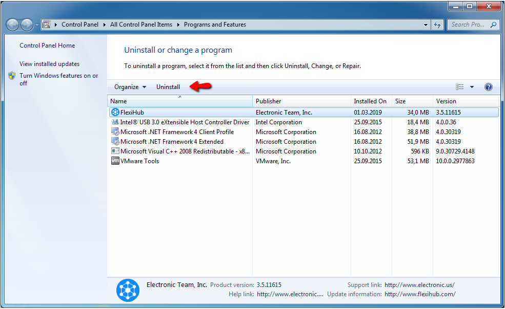 uninstall application